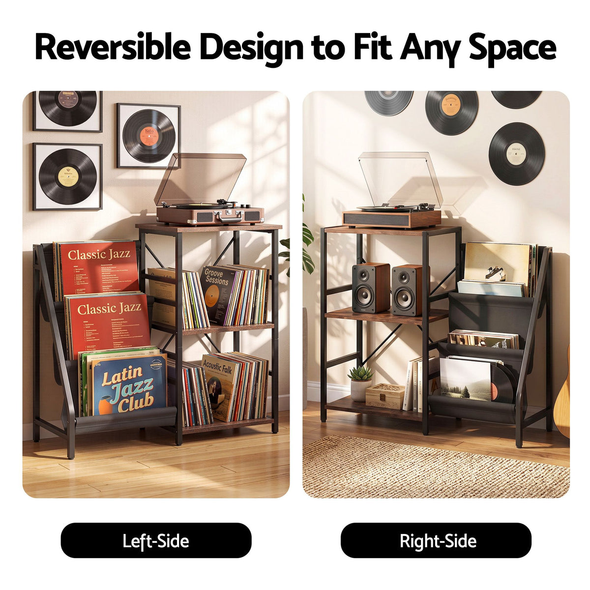 Record Player Stand with Vinyl Storage – 3 Tiers