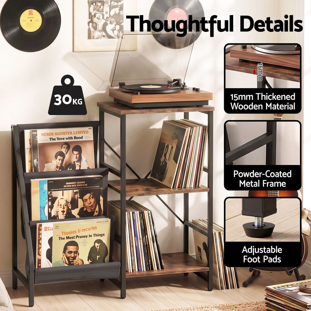 Record Player Stand with Vinyl Storage – 3 Tiers