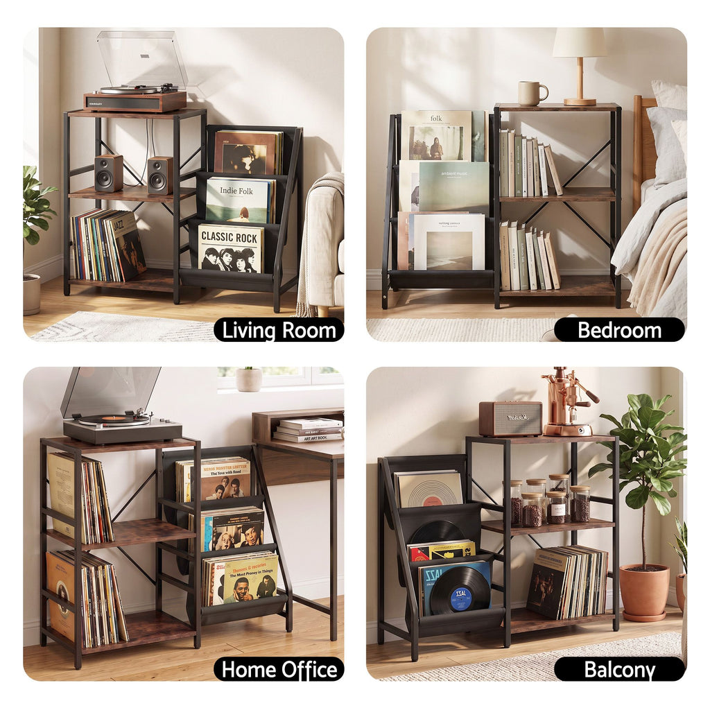 Record Player Stand with Vinyl Storage – 3 Tiers