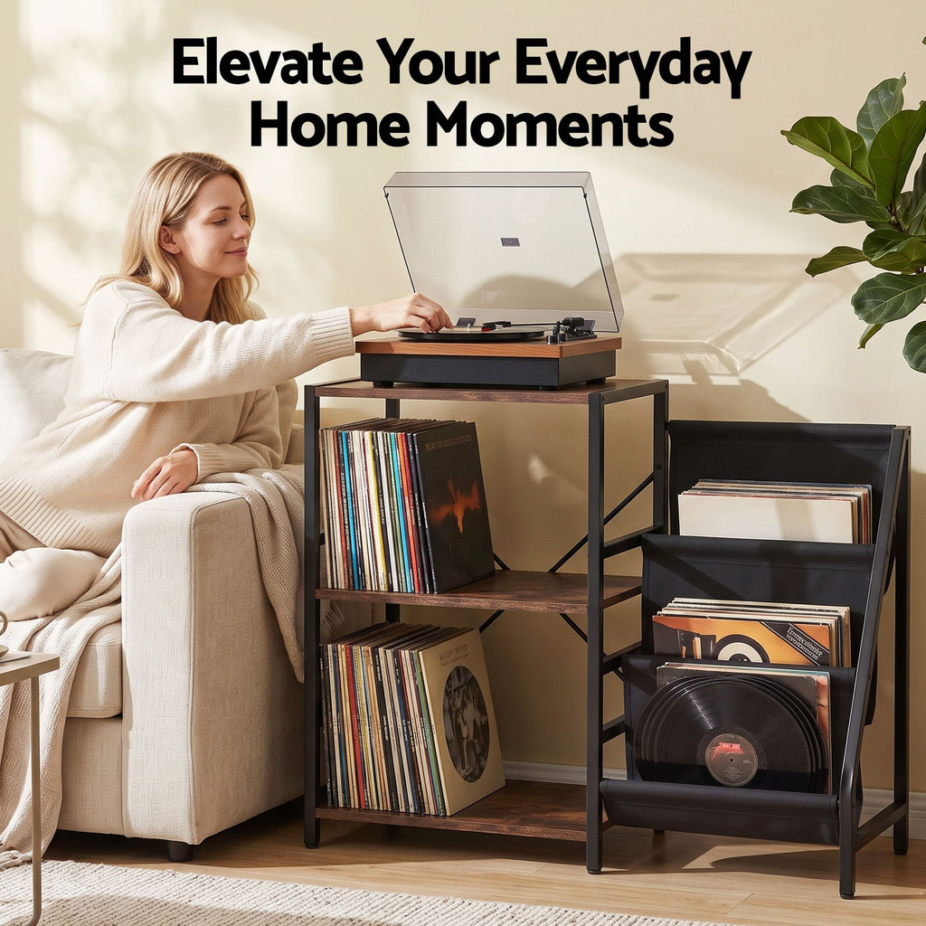 Record Player Stand with Vinyl Storage – 3 Tiers