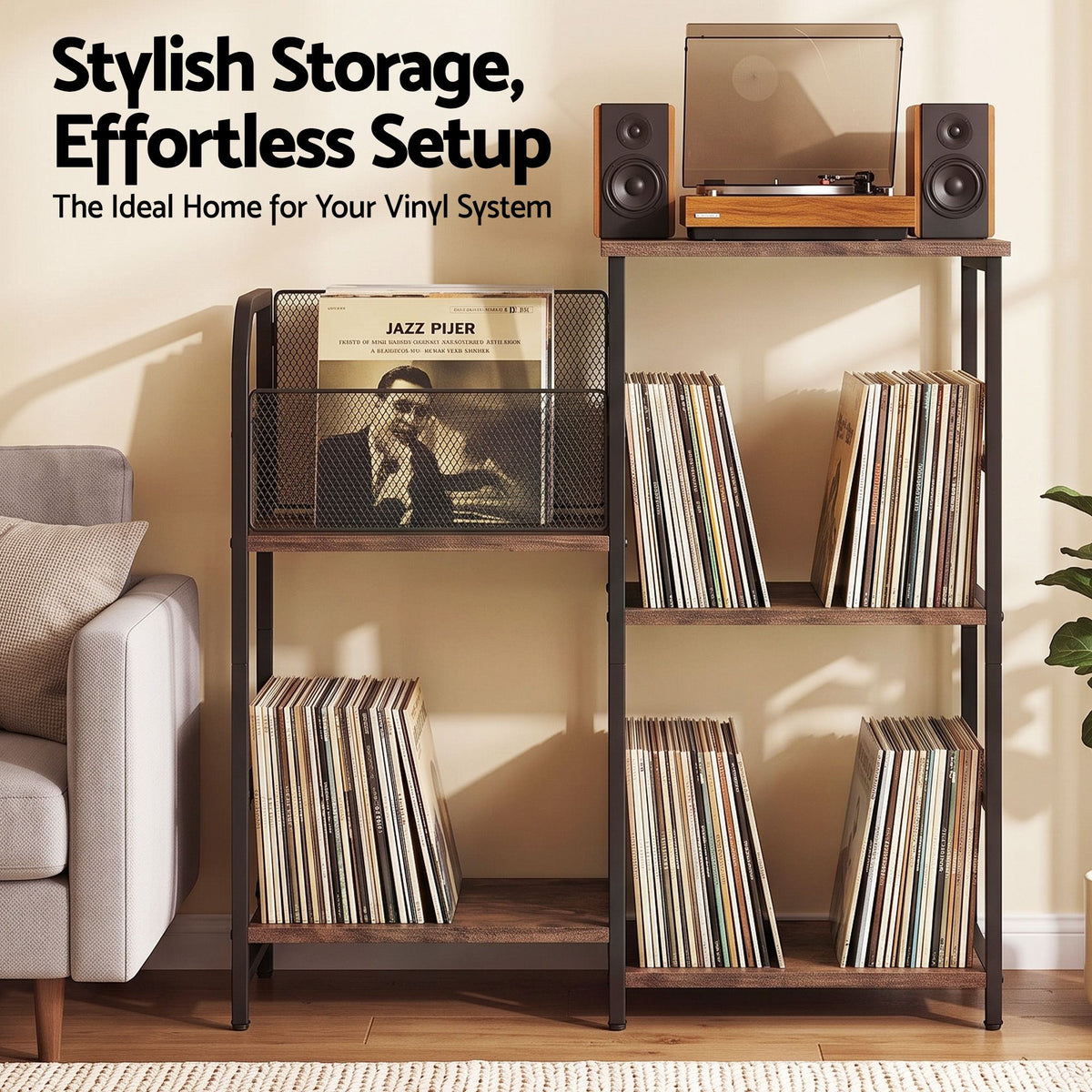 Record Player Stand with Vinyl Storage