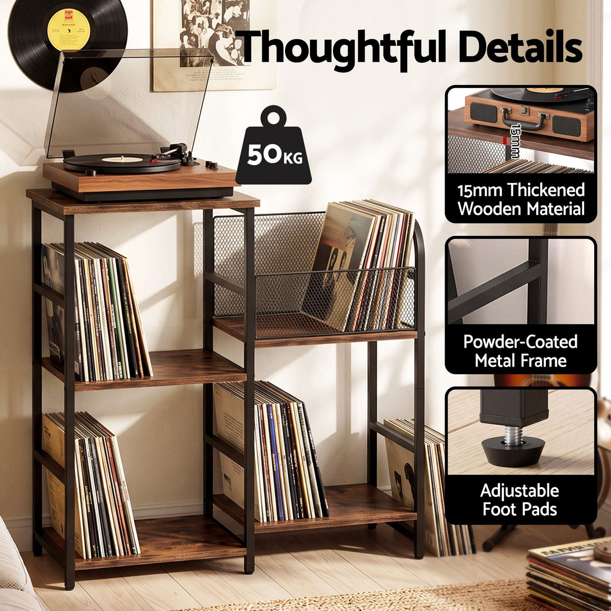 Record Player Stand with Vinyl Storage