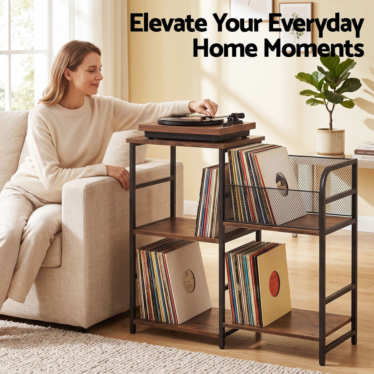 Record Player Stand with Vinyl Storage