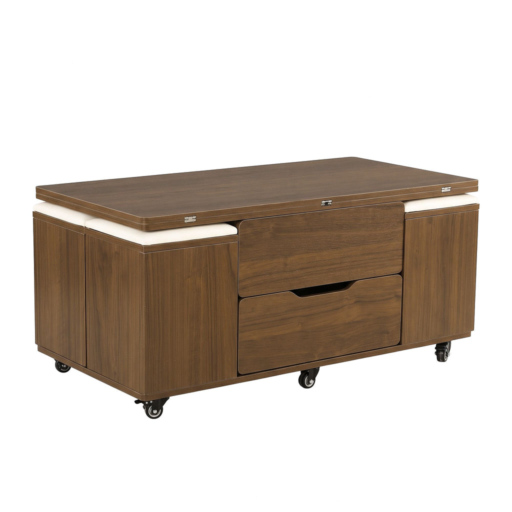 Lift-Top Coffee Table with 4 Chairs – 3-in-1, Walnut