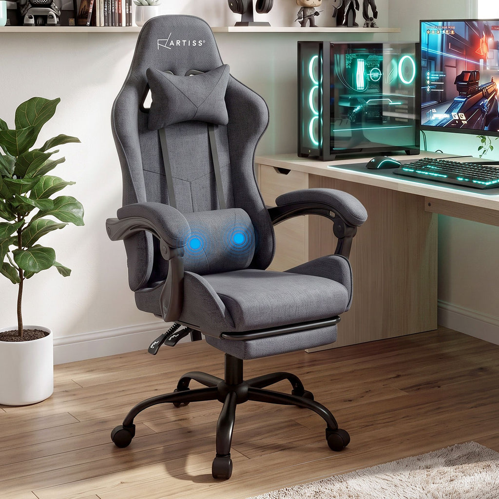 Gaming Chair with Massage – Dark Grey Fabric