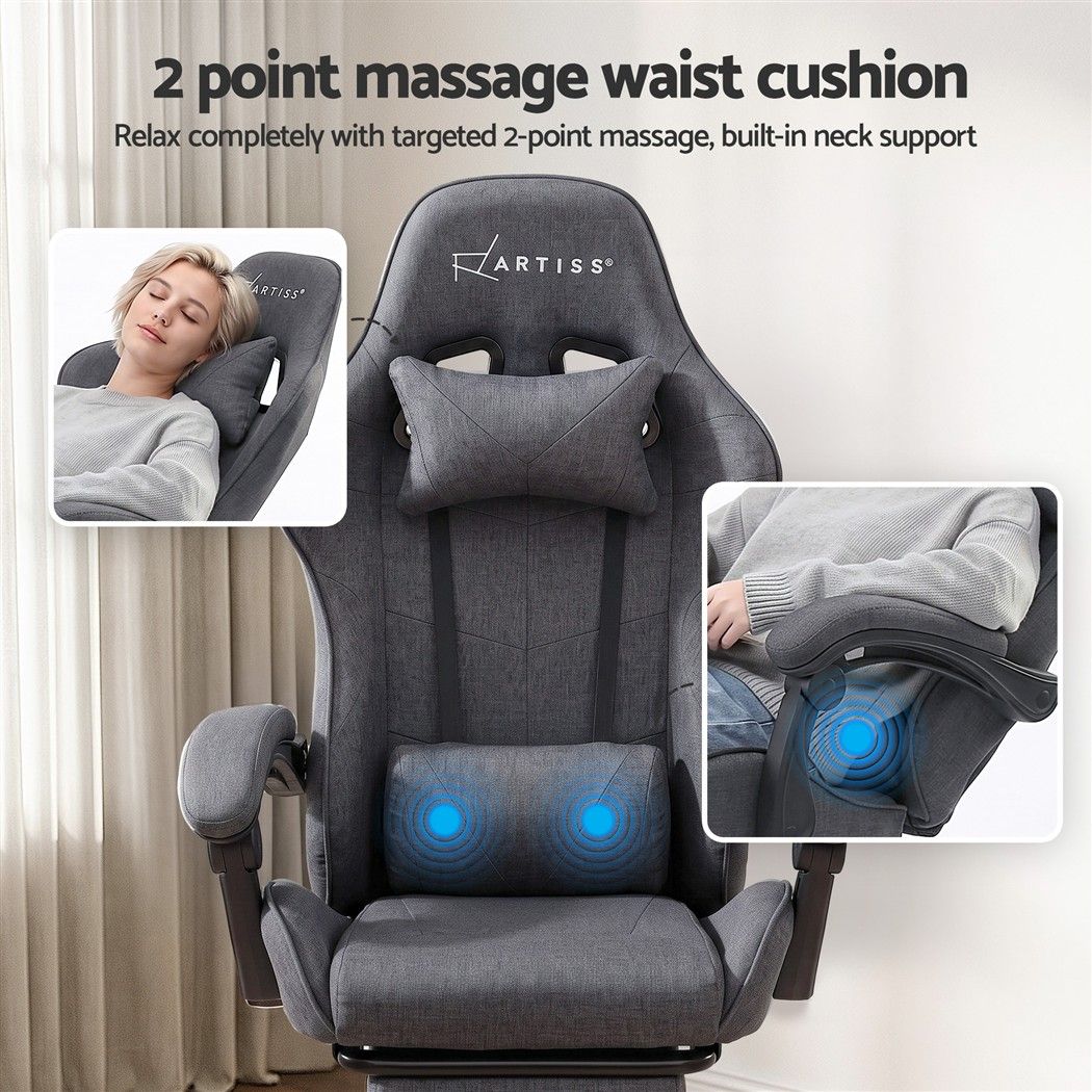Gaming Chair with Massage – Dark Grey Fabric
