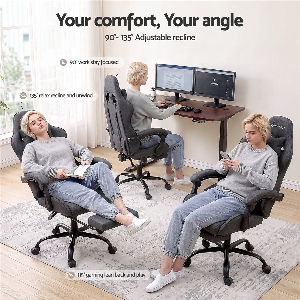 Gaming Chair with Massage – Dark Grey Fabric