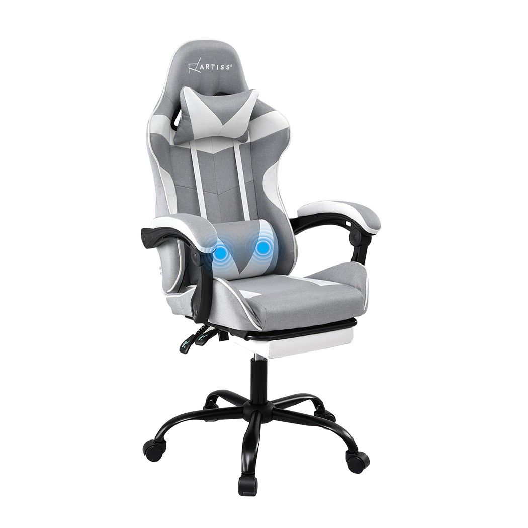 Gaming Chair with Massage – Light Grey Fabric