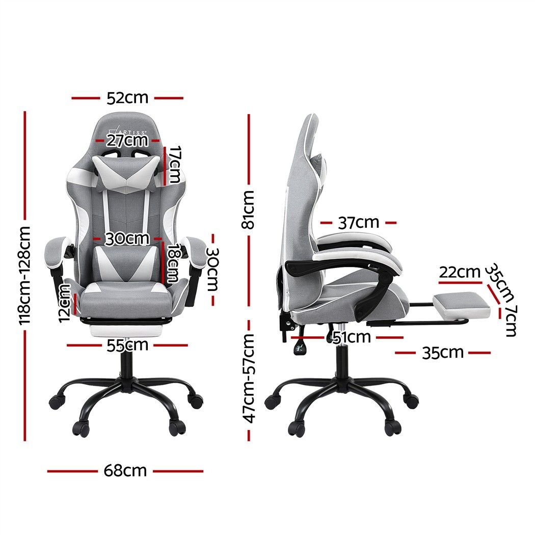 Gaming Chair with Massage – Light Grey Fabric