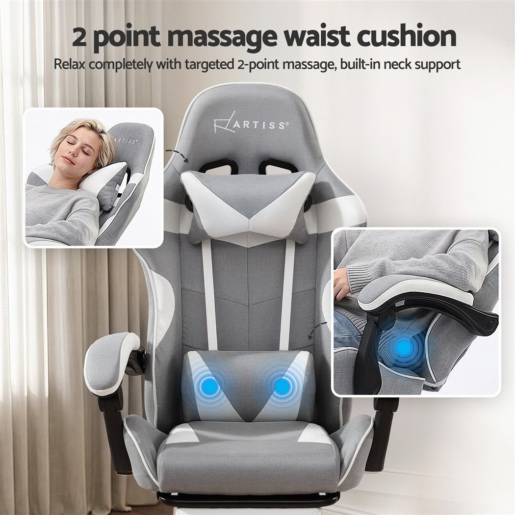 Gaming Chair with Massage – Light Grey Fabric