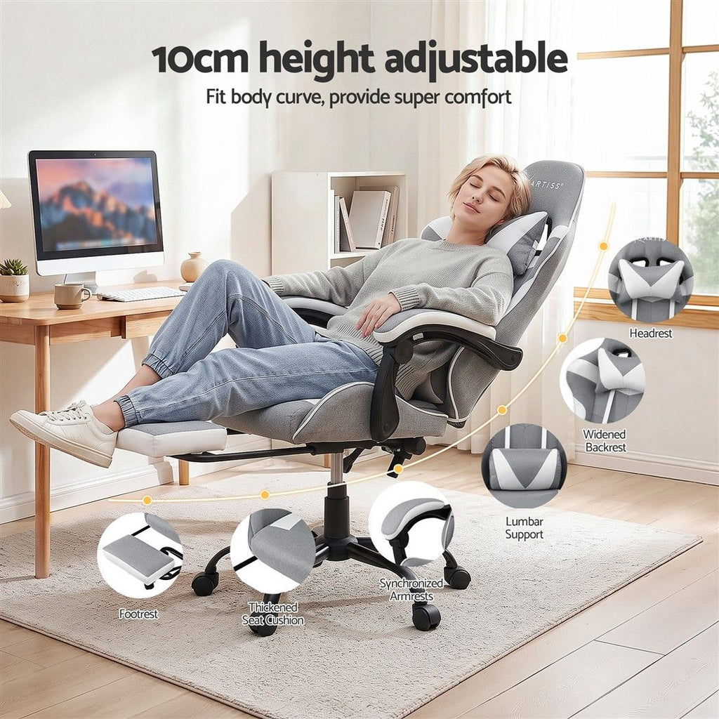 Gaming Chair with Massage – Light Grey Fabric