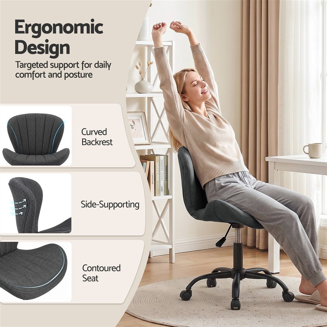 Armless Office Chair – Adjustable, Dark Grey Fabric