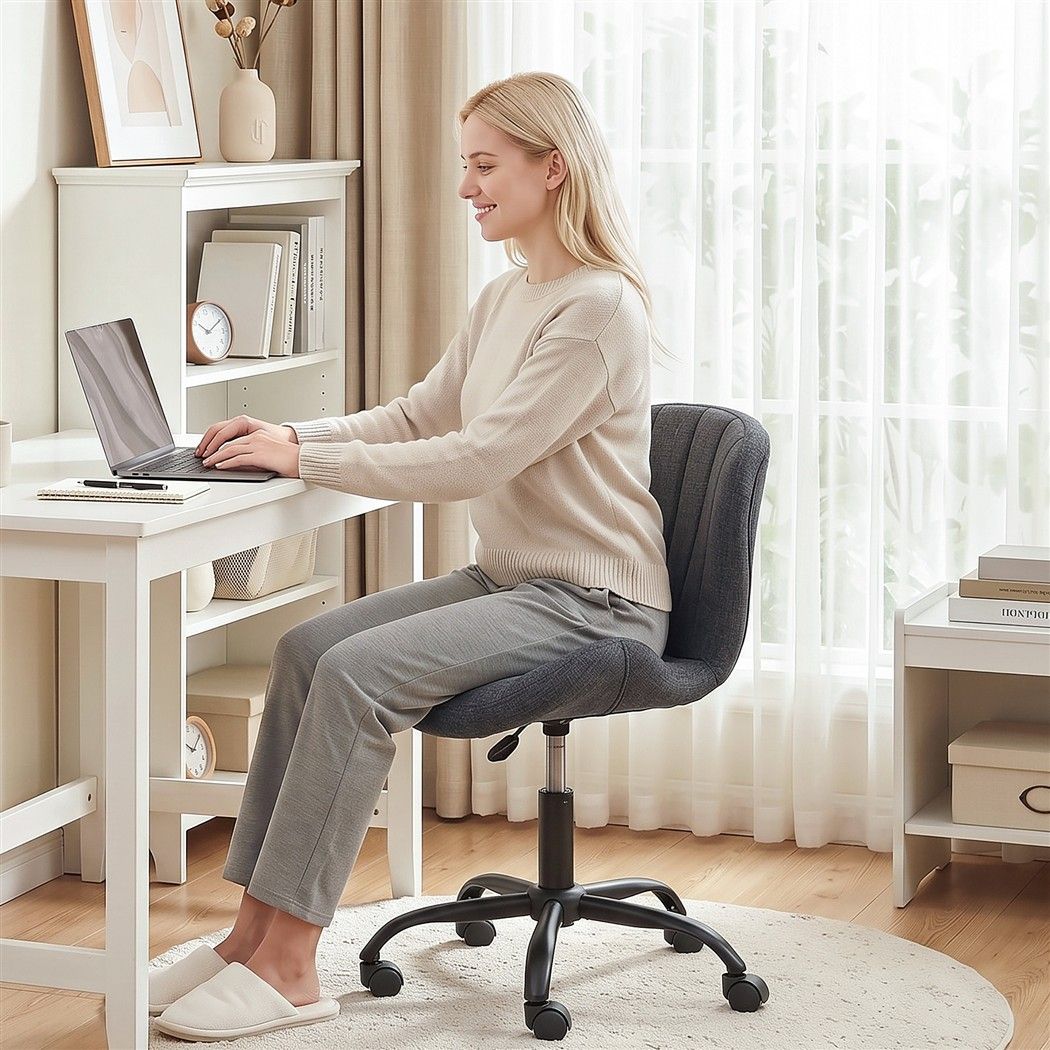 Armless Office Chair – Adjustable, Dark Grey Fabric