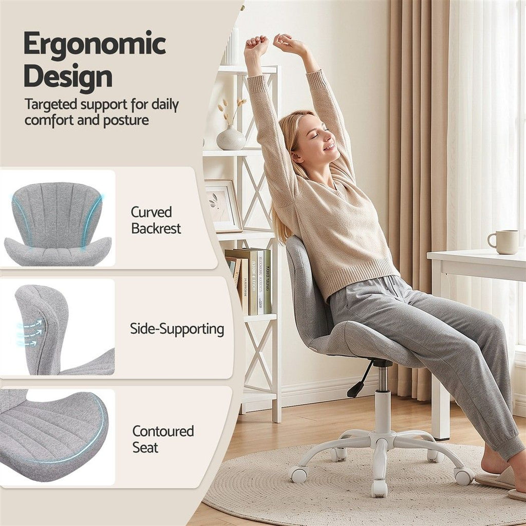 Armless Office Chair – Adjustable, Light Grey Fabric