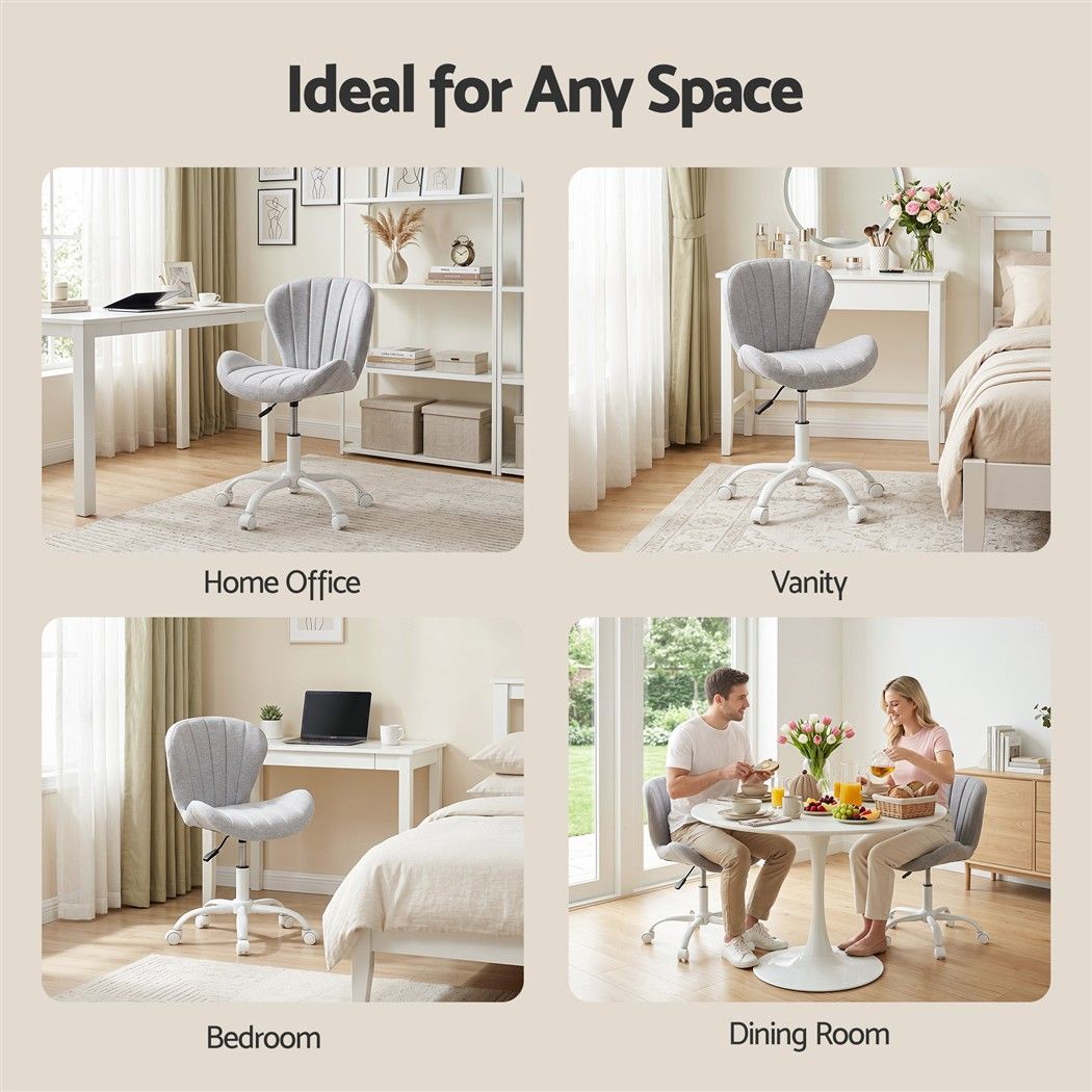 Armless Office Chair – Adjustable, Light Grey Fabric