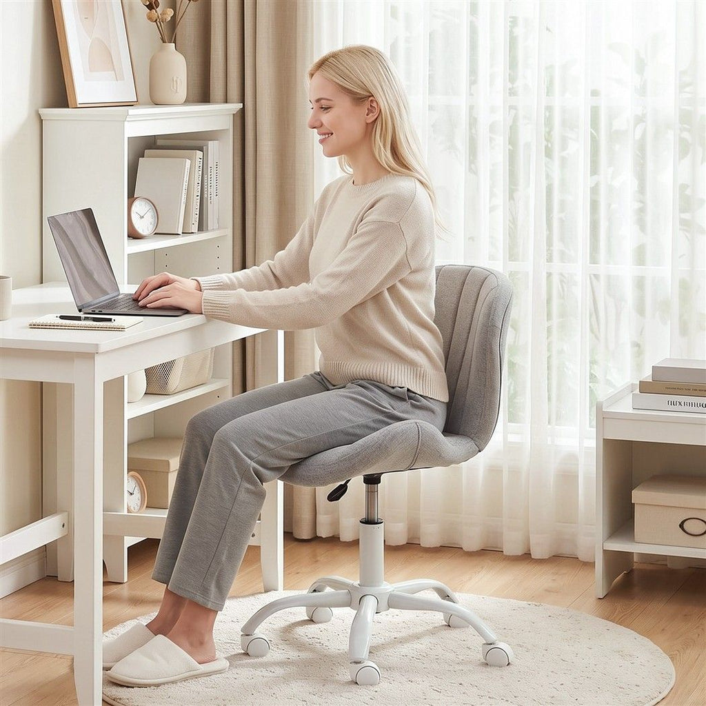 Armless Office Chair – Adjustable, Light Grey Fabric