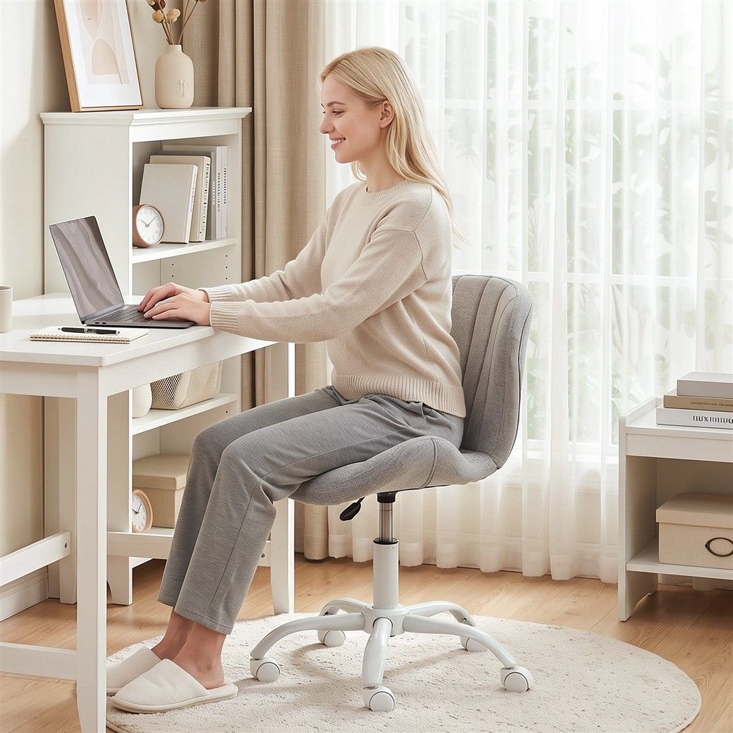 Armless Office Chair – Adjustable, Light Grey Fabric