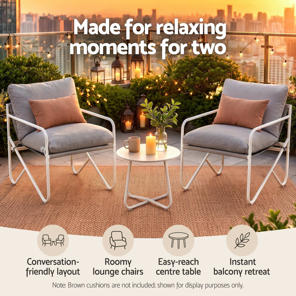 Outdoor Bistro Set – 3 Pieces, Grey