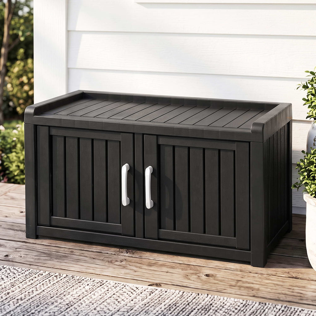 Outdoor Storage Bench with Shelf – Black