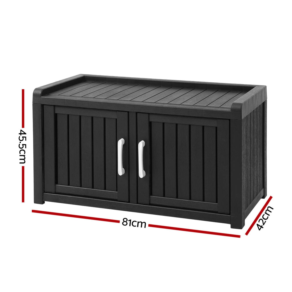 Outdoor Storage Bench with Shelf – Black