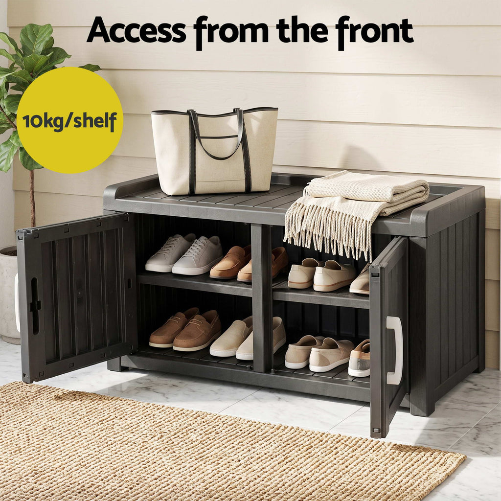 Outdoor Storage Bench with Shelf – Black