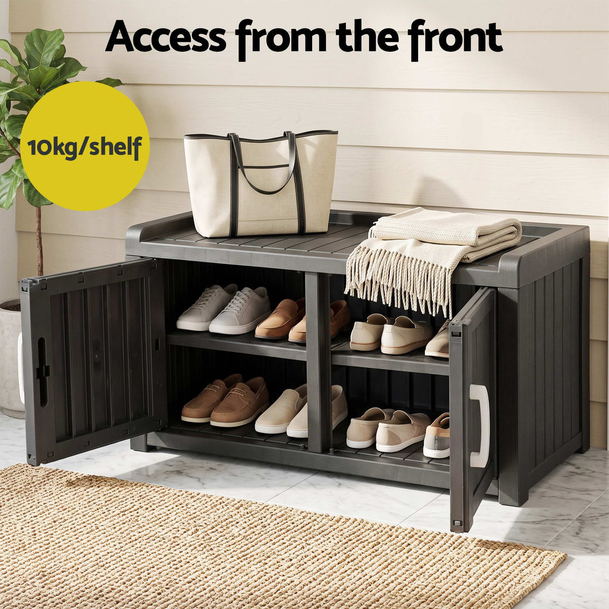 Outdoor Storage Bench with Shelf – Black