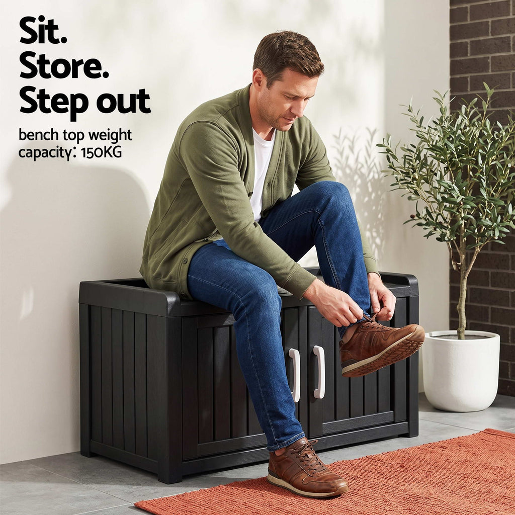 Outdoor Storage Bench with Shelf – Black