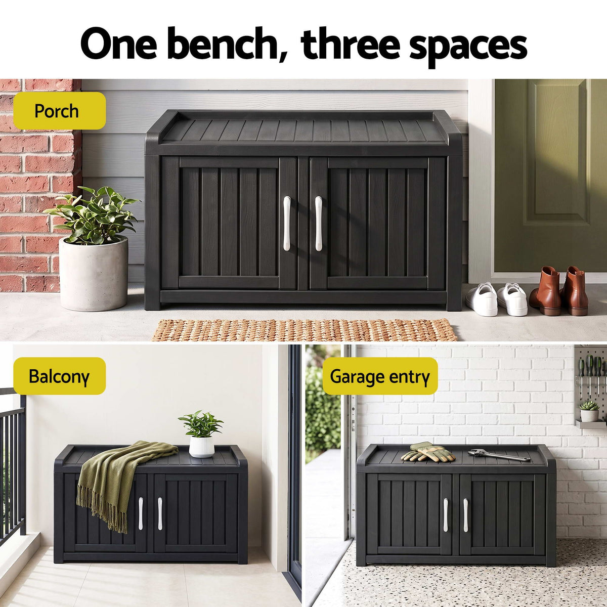 Outdoor Storage Bench with Shelf – Black