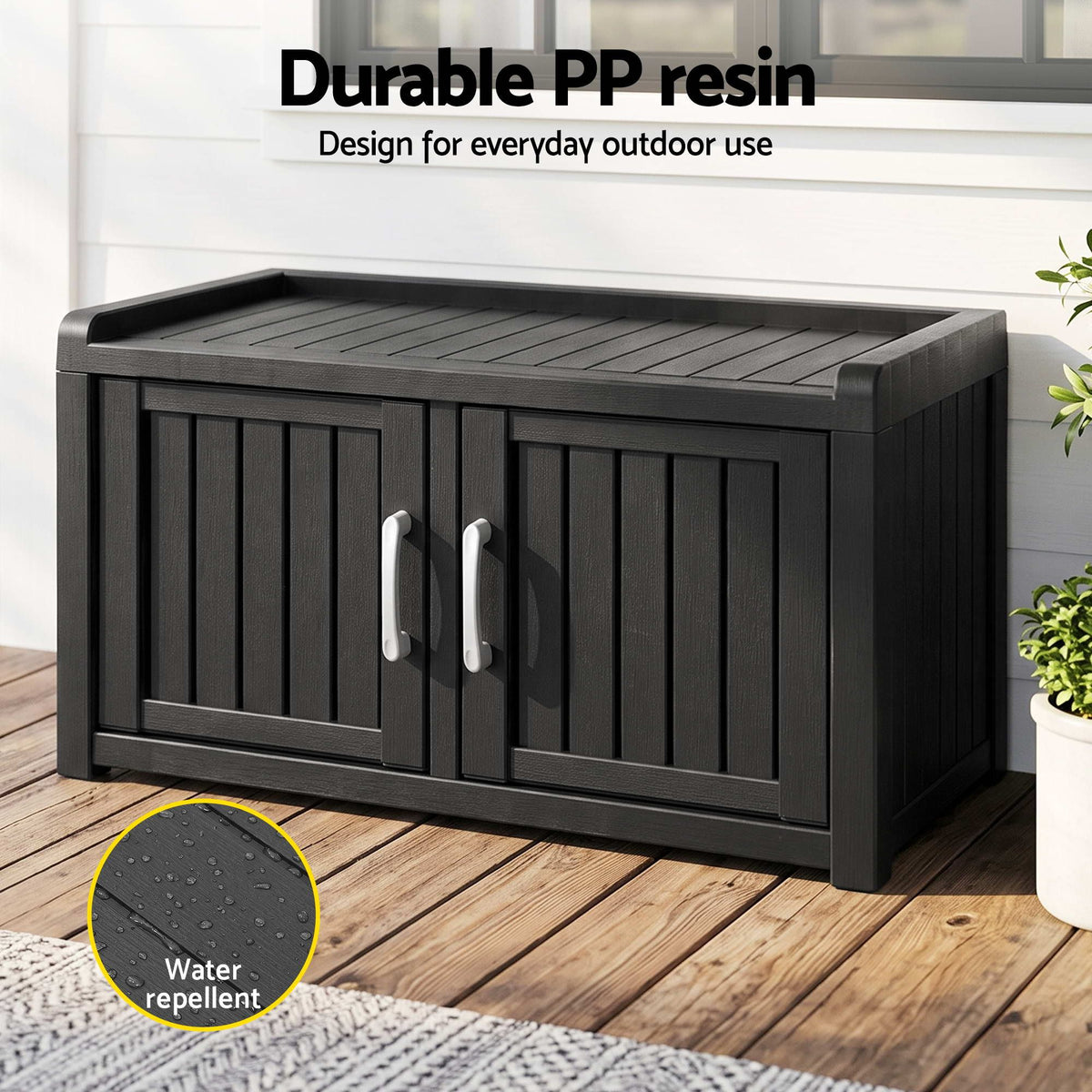 Outdoor Storage Bench with Shelf – Black