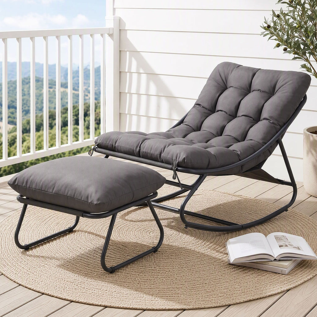 Outdoor Rocking Chair with Footrest – Grey