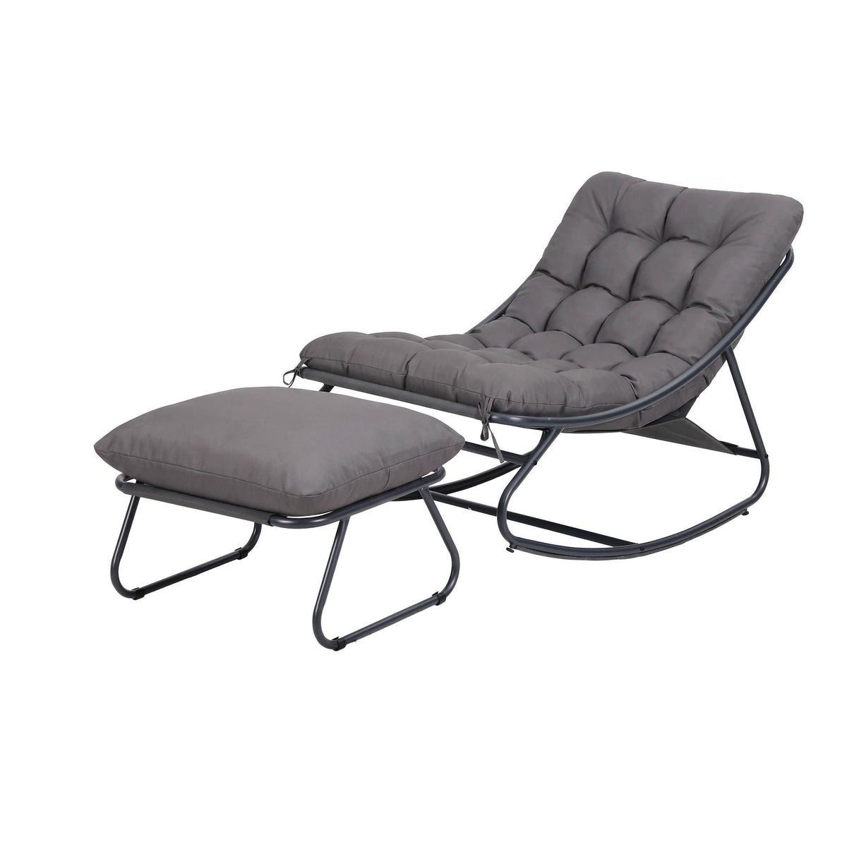 Outdoor Rocking Chair with Footrest – Grey