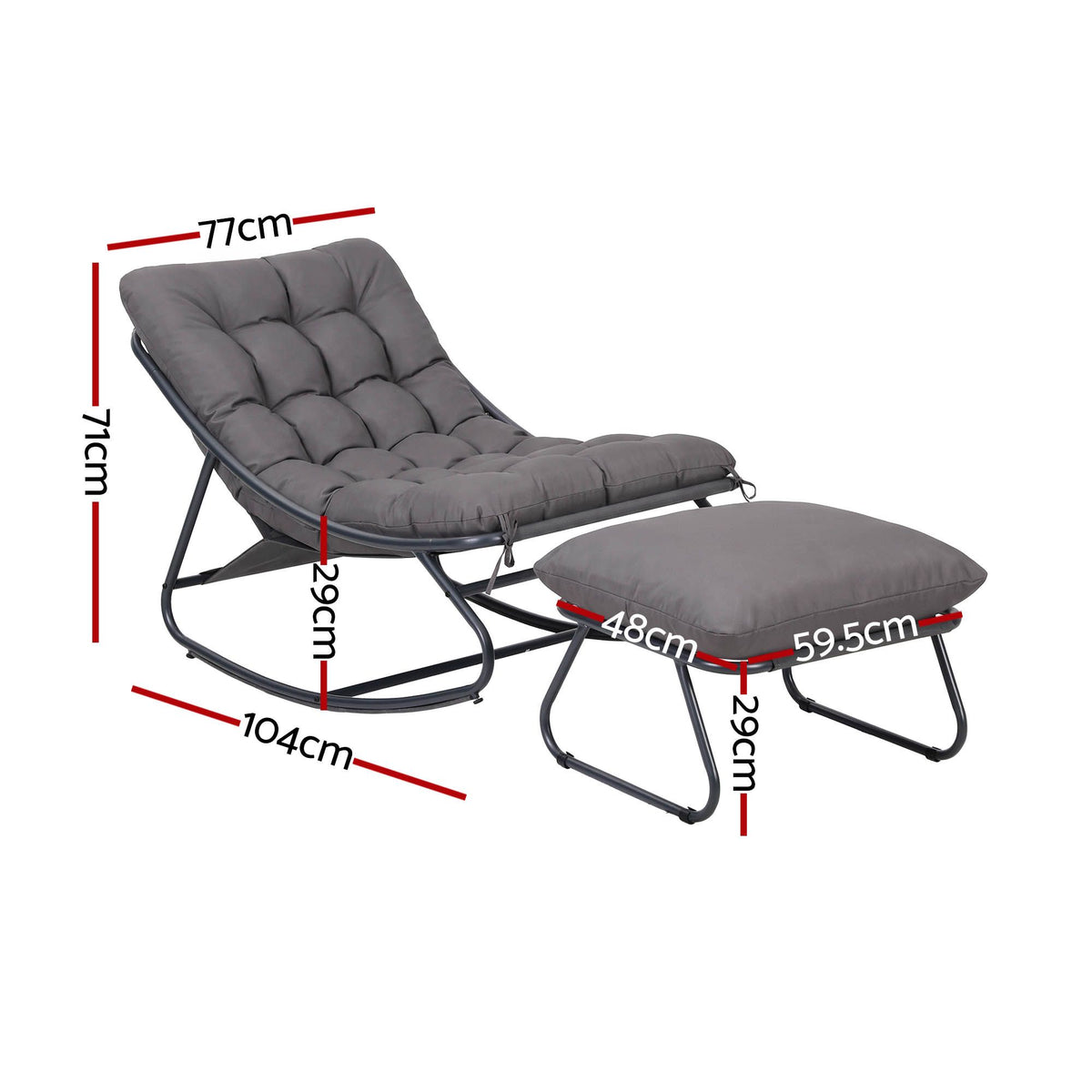 Outdoor Rocking Chair with Footrest – Grey