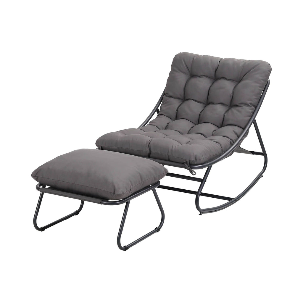 Outdoor Rocking Chair with Footrest – Grey