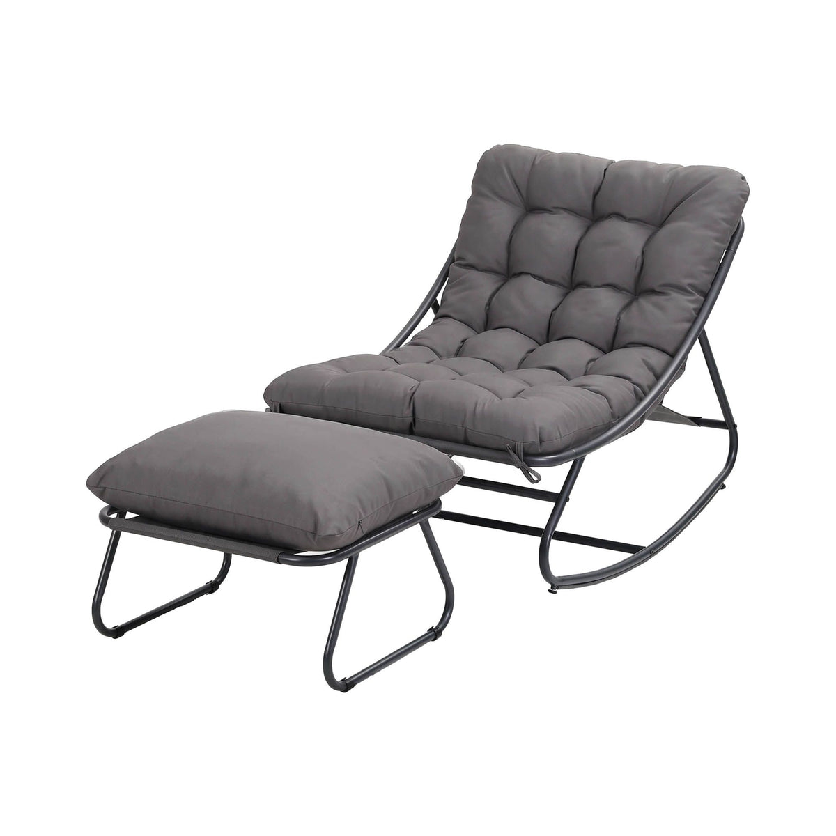 Outdoor Rocking Chair with Footrest – Grey