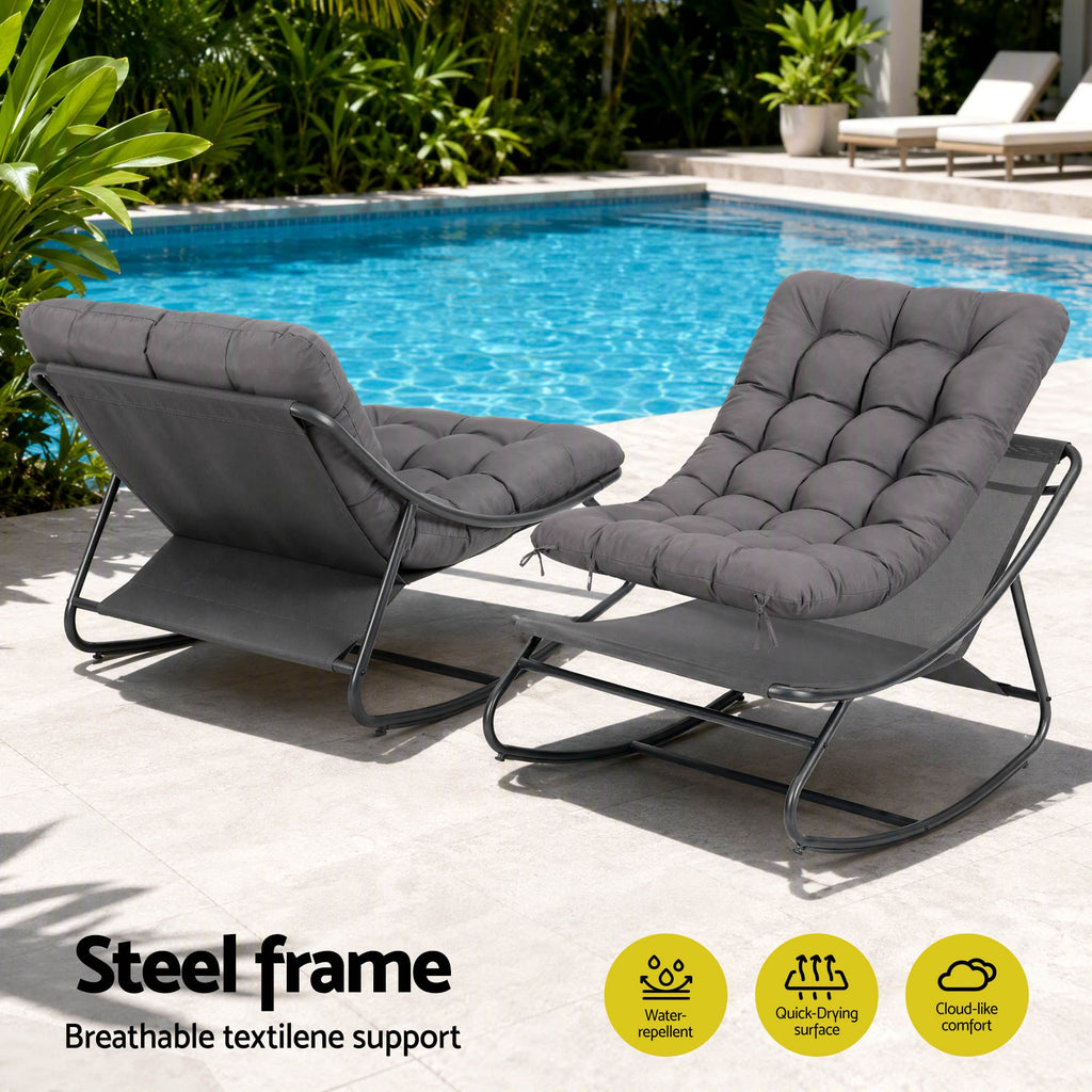 Outdoor Rocking Chair with Footrest – Grey