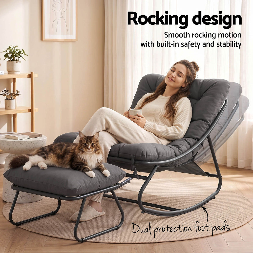 Outdoor Rocking Chair with Footrest – Grey