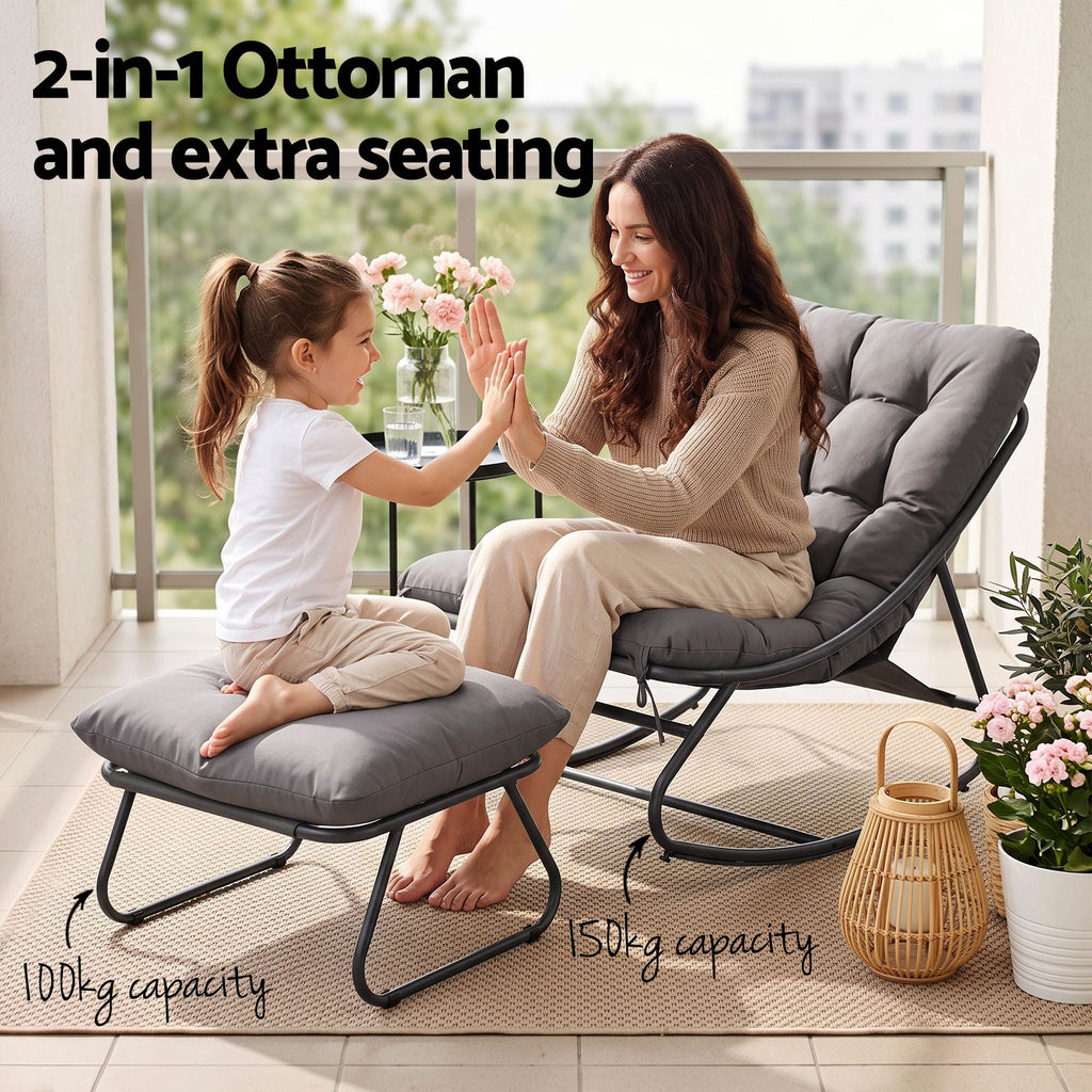 Outdoor Rocking Chair with Footrest – Grey