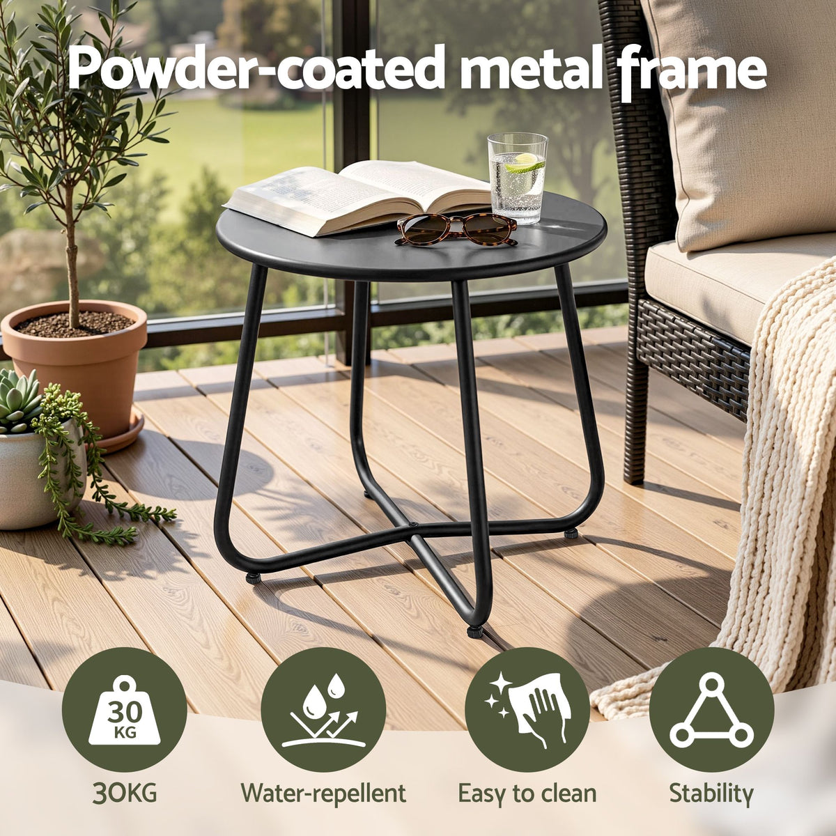 Outdoor Side Table – Round, Black