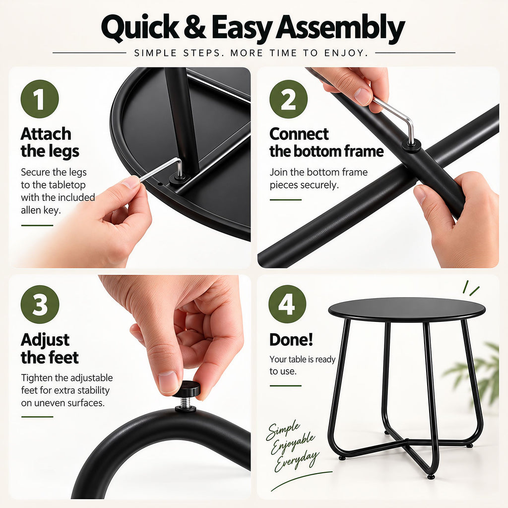 Outdoor Side Table – Round, Black
