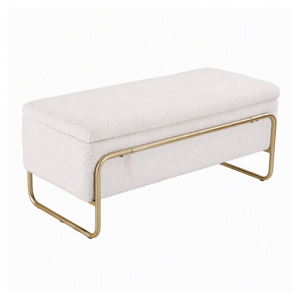 Storage Ottoman with Padded Seat – Cream Bouclé