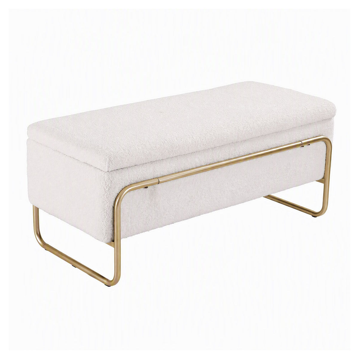 Storage Ottoman with Padded Seat – Cream Bouclé