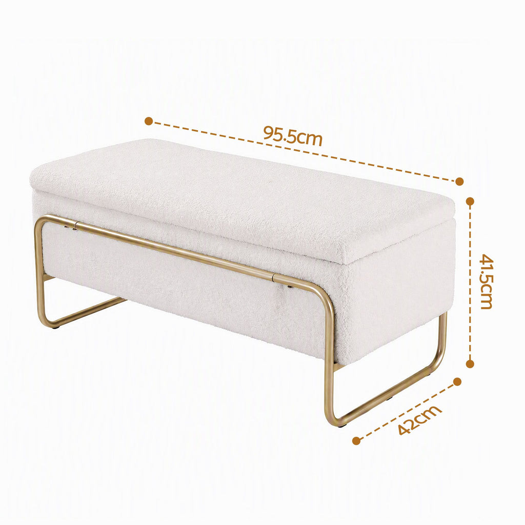 Storage Ottoman with Padded Seat – Cream Bouclé