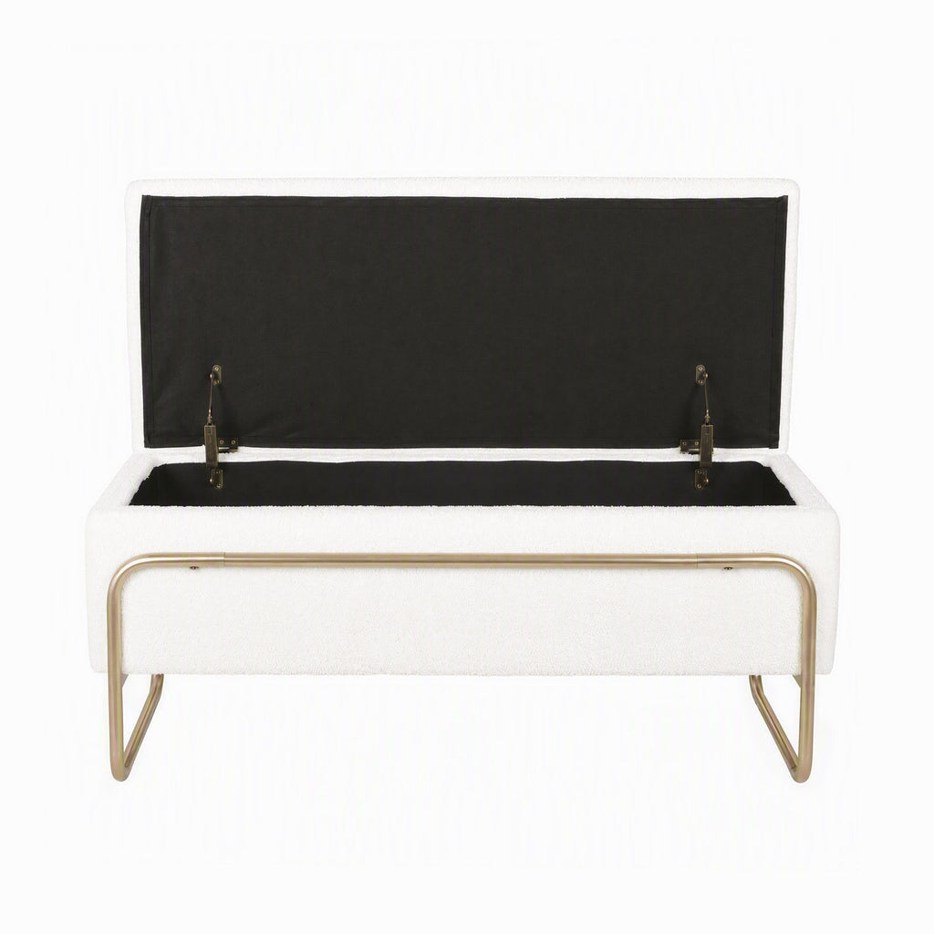 Storage Ottoman with Padded Seat – Cream Bouclé
