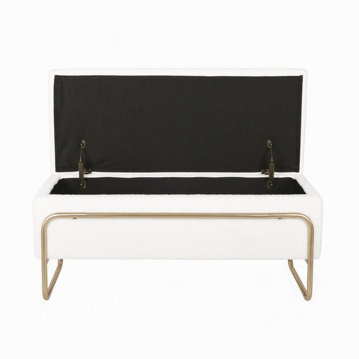 Storage Ottoman with Padded Seat – Cream Bouclé