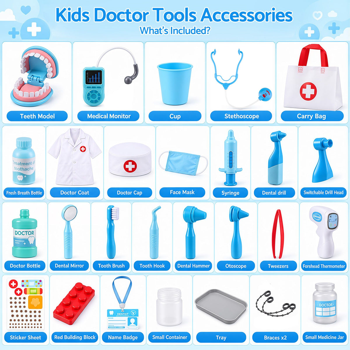Kids Doctor & Dentist Play Set (30 Pieces)