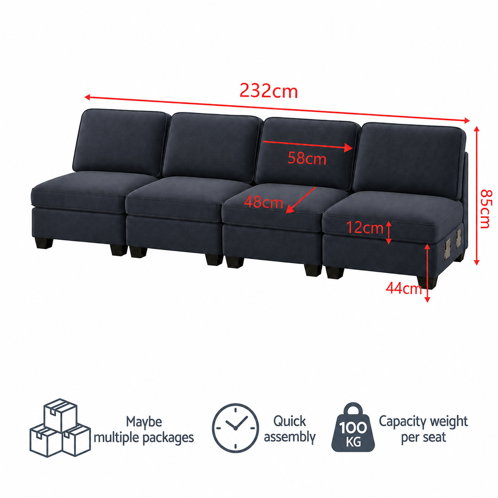 Modular Sofa – 4-Seater, Dark Grey