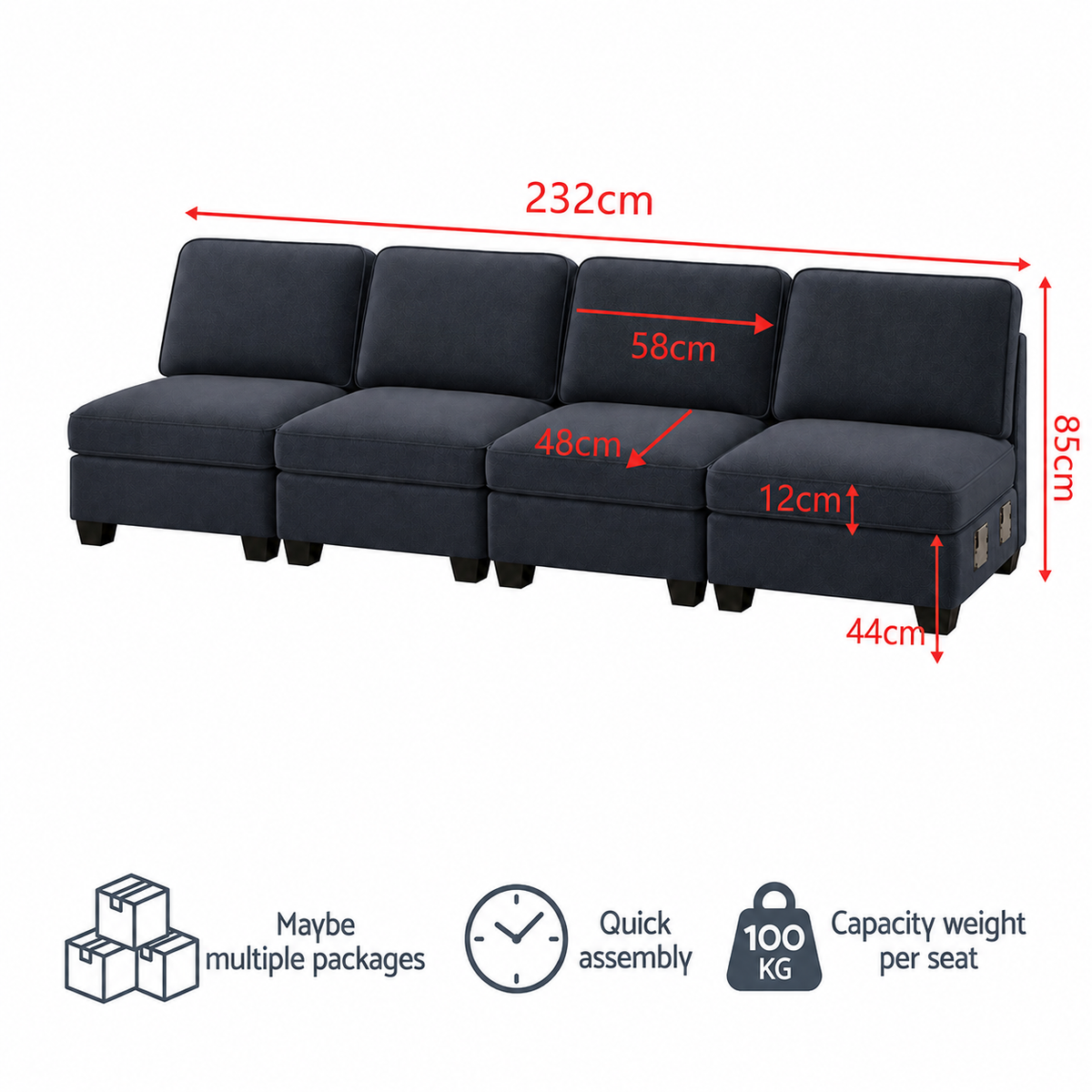 Modular Sofa – 4-Seater, Dark Grey