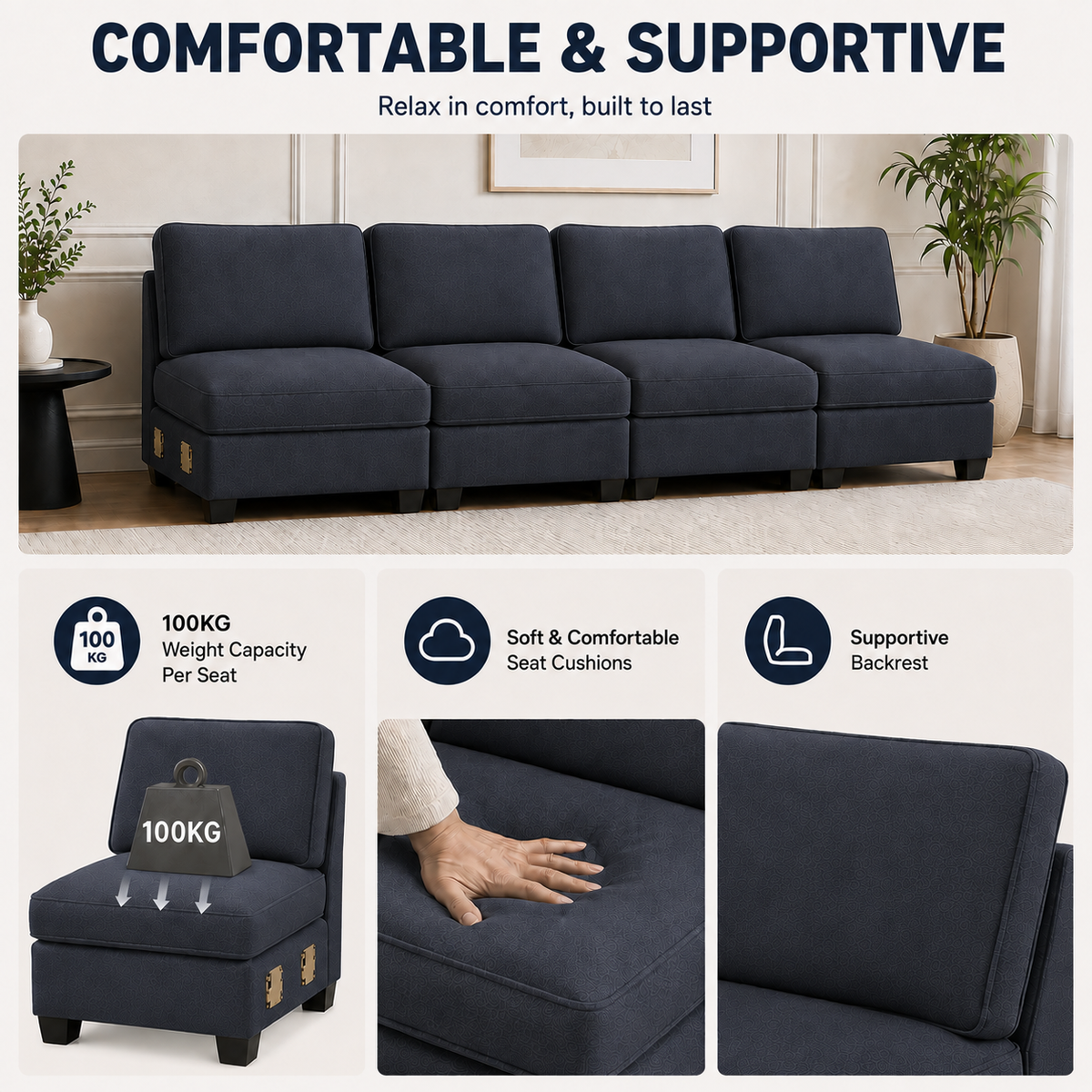 Modular Sofa – 4-Seater, Dark Grey