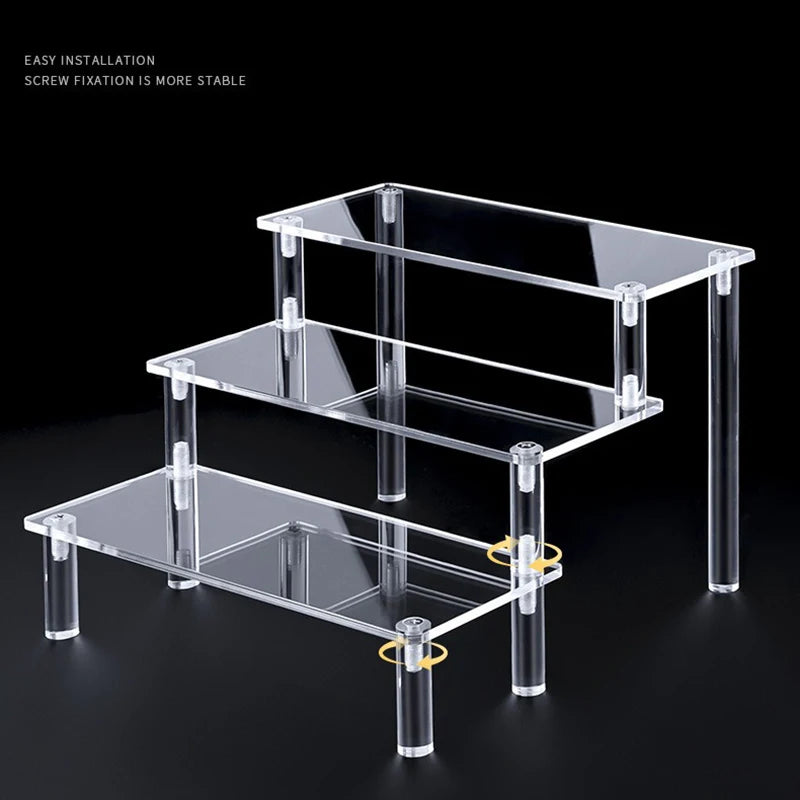 Easy-assembly clear 3-tier display stand