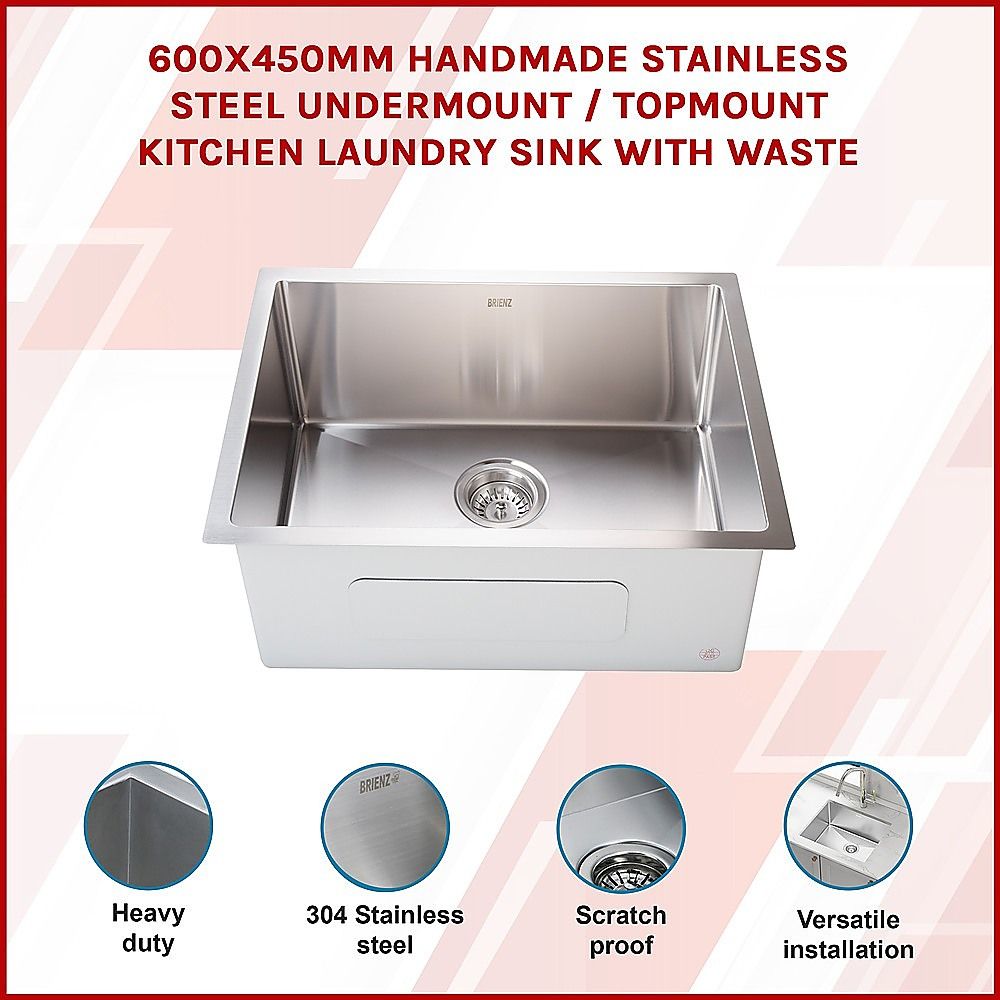 Kitchen & Laundry Sink – Stainless Steel, 600 × 450 mm